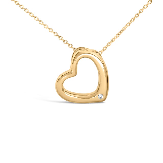 Contemporary Gold Vermeil Diamond Accent Heart Pendant Necklace For Sale - Image 3 of 6