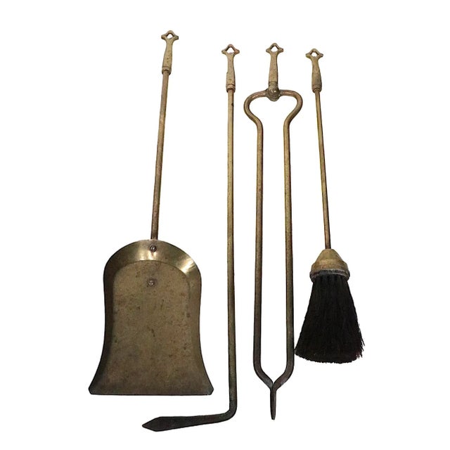 Brass Arts and Crafts Style Brass Fireplace Tool Set C 1910/1930's For Sale - Image 8 of 10