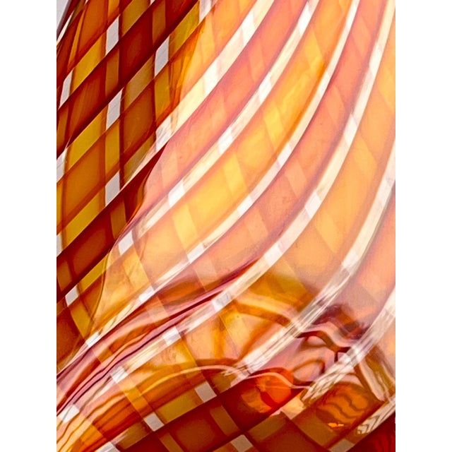 Handblown Art Glass With Reticello Pattern in Tangerine and Red in Murano Style For Sale - Image 11 of 14