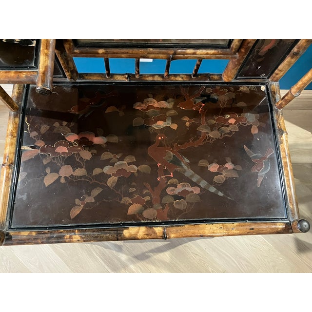 1920s Victorian Tortoiseshell Bamboo & Japanned Lacquer Bonheur Du Jour Writing Desk For Sale - Image 16 of 16