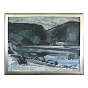 Mid-Century Modern 'Winter Valley' Vintage Swedish Expressive Landscape Oil Painting, Framed