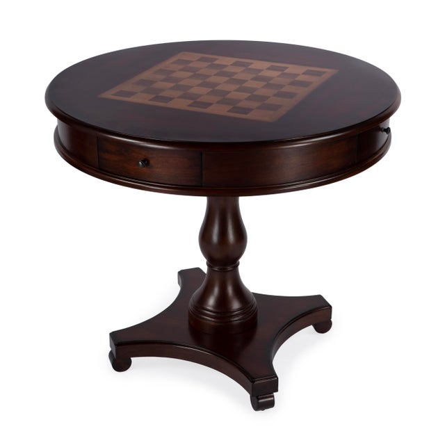 Coffee Fredrik 34 in. W Round Wood Pedestal Base Game table, Cherry For Sale - Image 8 of 8