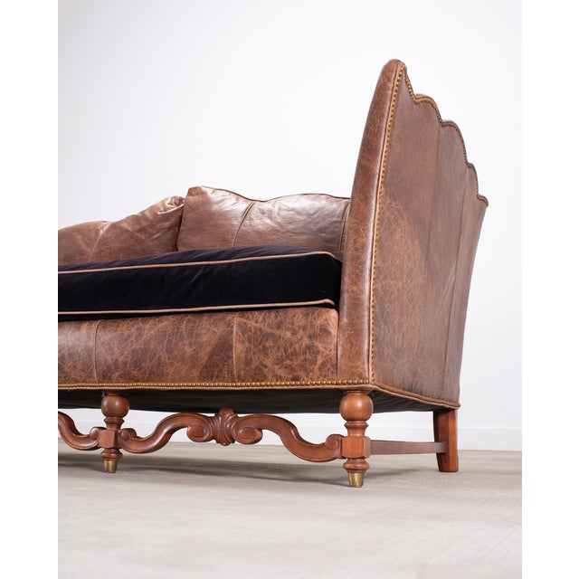 Country English Style Distressed Leather and Walnut Sofa For Sale - Image 15 of 18