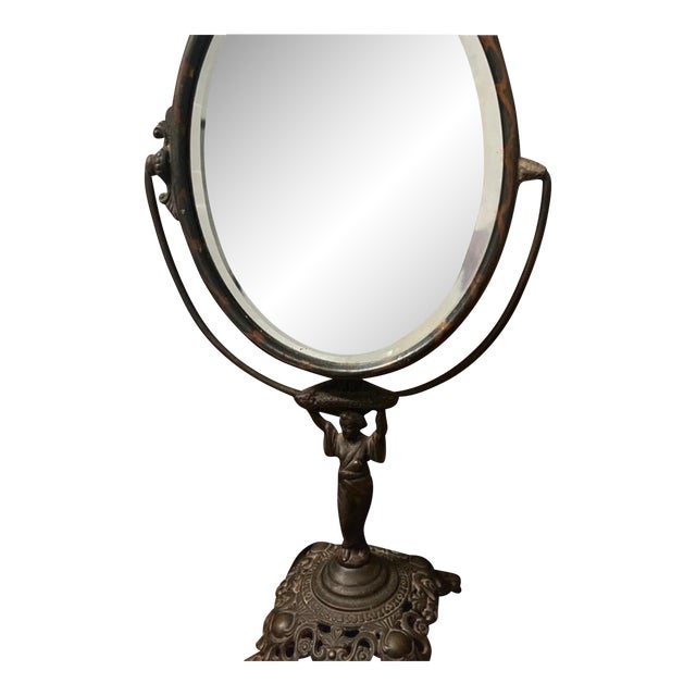 Antique Rare Early 20thC Golden MFG Co Art Nouveau Swivel Tabletop Vanity Mirror For Sale