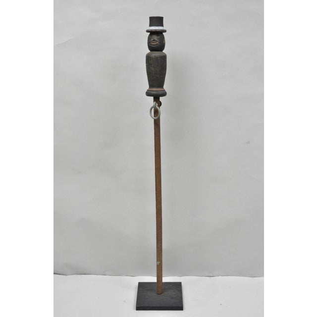 Vintage Carved Wood Figural Lawn Jockey Gentleman in Top Hat Horse Hitch Stand For Sale - Image 16 of 16