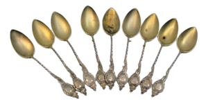 Coffee Spoons in Gilded Silver and Embossed Scrolls, Set of 9