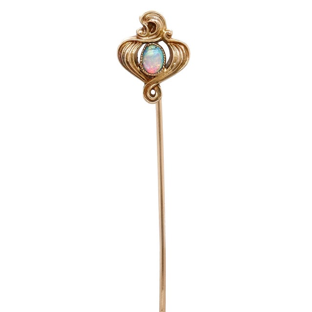 Art Nouveau Antique Art Nouveau 14k Gold and Opal Cabochon Stickpin For Sale - Image 3 of 9
