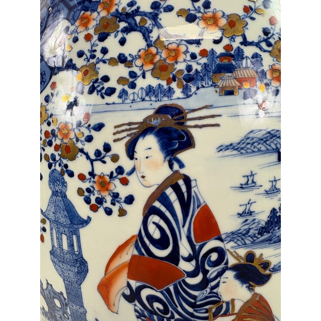 This is a mid-century vintage Japanese export monumental palatial size vase. This exceptional vase has hand painted...