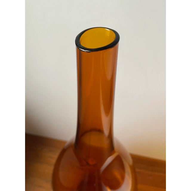 1960s Large Vintage Mid Century Modern Amber Glass Bottle Floor Vase For Sale - Image 5 of 8