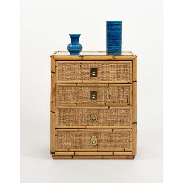 Mid-Century Modern Rattan and Brass Chest of Drawers, Italy, 1970s For Sale - Image 12 of 16