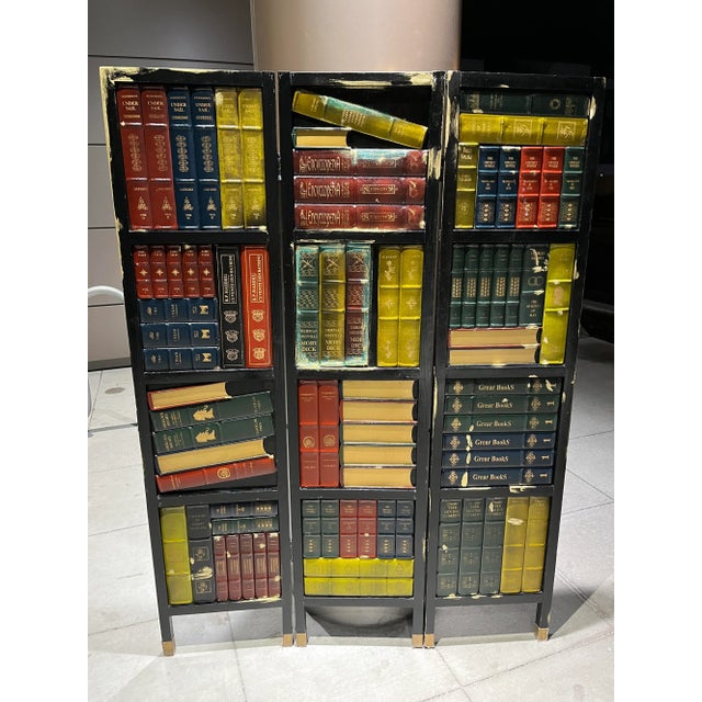 Faux-Bookshelf 3 Panel Folding Screen Manner of Maitland-Smith For Sale - Image 9 of 13