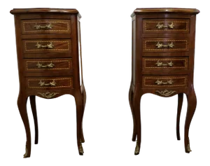 French Dainty Four Drawer Ormolu Side Cabinets, 1920s, Set of 2
