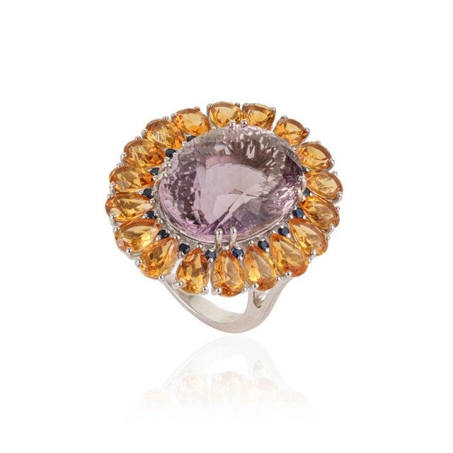 Handcrafted Multi-Gemstone Sunflower Ring in Solid Sterling Silver, Size 7.5 For Sale - Image 11 of 16