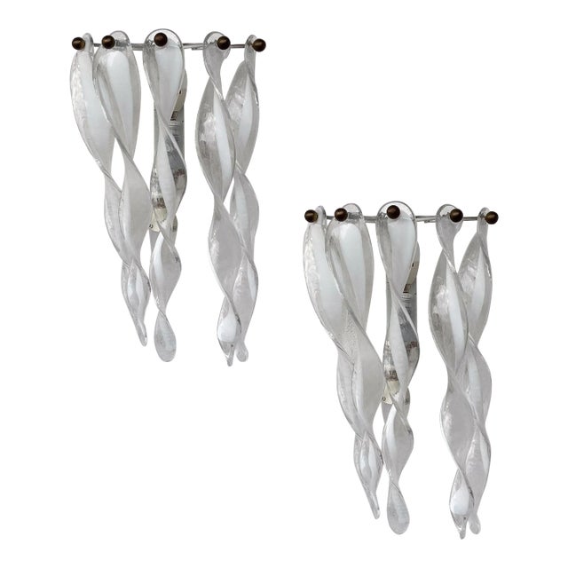 Set of 2 Large Murano Glass Wall Light "Torchon" by Mazzega For Sale