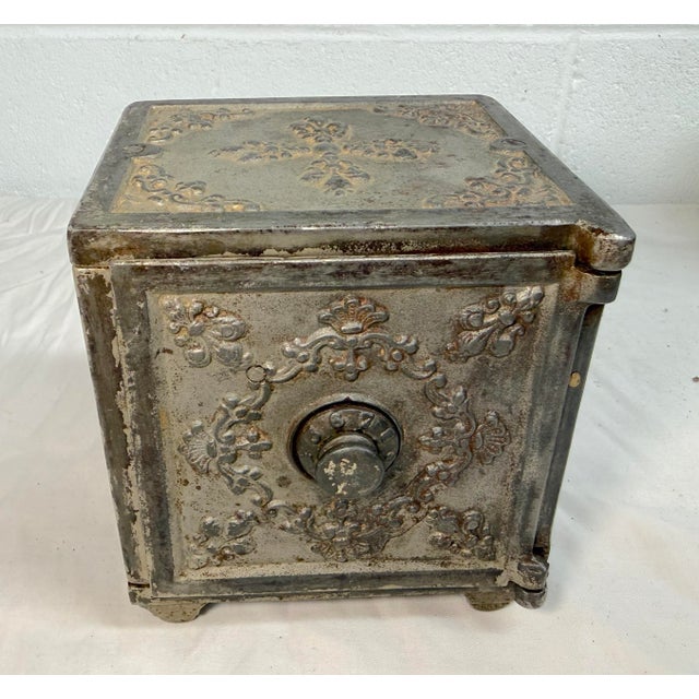 Large Rare Antique 19th Century Ornate Cast Iron Safe Deposit Coin Still Bank For Sale - Image 4 of 14