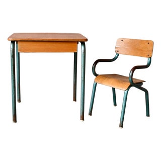 Mid-Century Modern Children's Desk and Chair, 1950s, Set of 2 For Sale