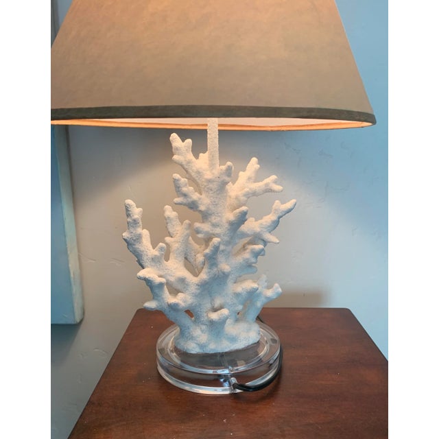 Organic White Faux Coral Lamp With Beige Paper Shade For Sale - Image 4 of 9