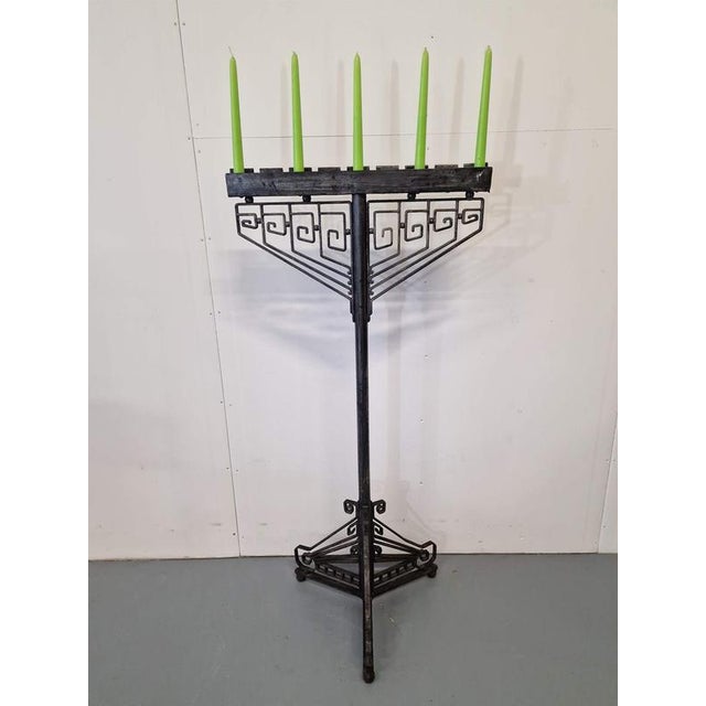 Art Deco Floor Candlestick in Metal For Sale - Image 4 of 4