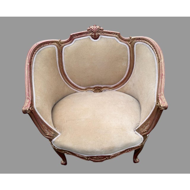 Set of 3 Matching Vintage French or Italian Style Petite Bergere Chairs with a gold painted frame over a base coat of red...