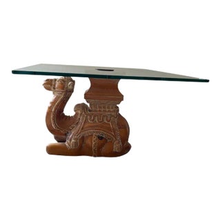 Mid 20th Century Vintage Italian Fantasy Coffee Table With Camel Figure Glass Top For Sale