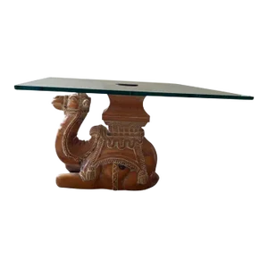Mid 20th Century Vintage Italian Fantasy Coffee Table With Camel Figure Glass Top