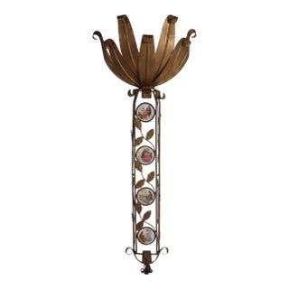 Decorative Wrought Iron Faux Gilt Sconce Planter For Sale