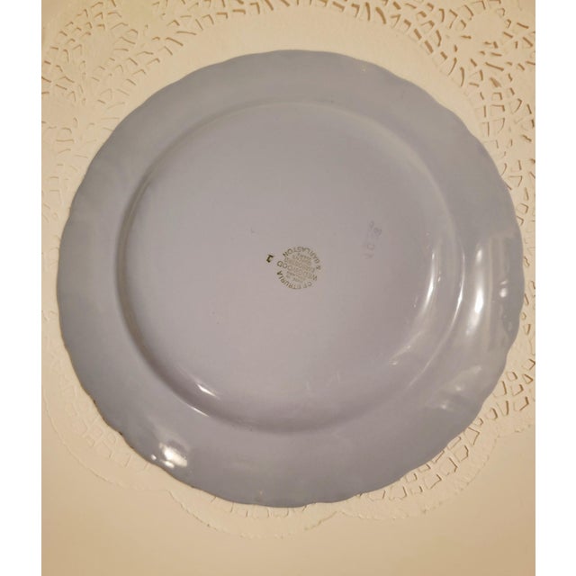 1950s Wedgwood Etruria Cream on Blue Embossed Queensware 8" Salad Plate Barlaston, Lavendar on Cream Shell Ribbed Edge Pattern For Sale In Jacksonville, FL - Image 6 of 7
