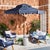 The signature white and blue coloration of Santorinis lush legendary resort inspired this nine foot double top umbrella....