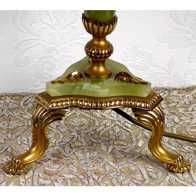 Antique Brass and Onyx Table Lamp with Fabric Shade from Unbekannt, 1930s For Sale - Image 12 of 13