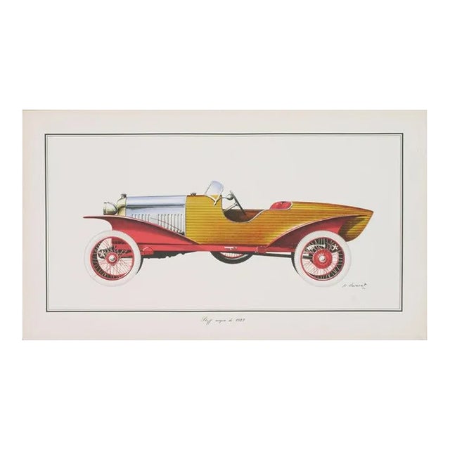 Dumont 'Skiff Acajou 1923' Vintage Yellow,White,Silver,Black,Red France Lithograph For Sale
