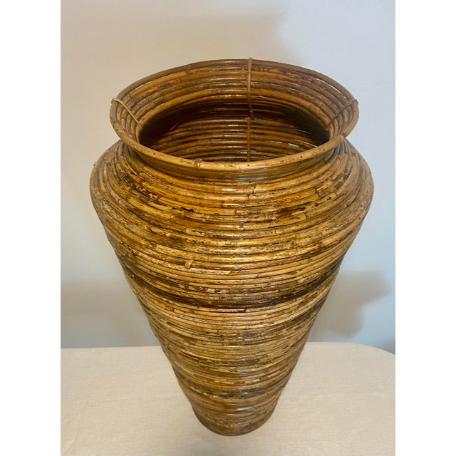 Hollywood Regency Vintage Italian Pencil Reed Floor Vase For Sale - Image 3 of 11