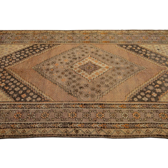1920s Antique Khotan Handmade Tan Medallion Wool Rug For Sale - Image 5 of 10