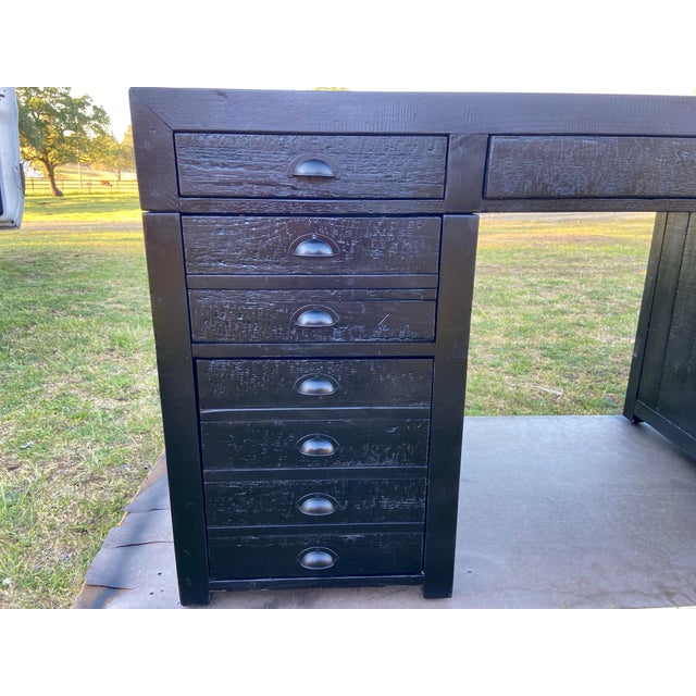 Rh Restoration Hardware Printmakers Executive Desk With Distressed Wood For Sale - Image 9 of 12