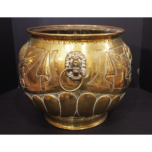 Circa 1860-80 English Circular Repousse Brass Jardiniere For Sale In Raleigh - Image 6 of 7