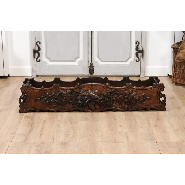 1890s French Oak Planter with Carved Gardening Themed Frieze For Sale - Image 4 of 12