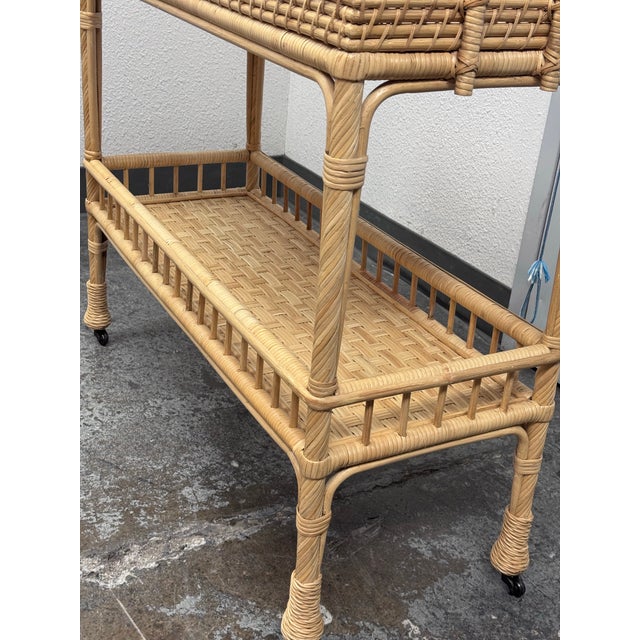 Wood Serena & Lily South Seas Rattan Bar Cart, Natural For Sale - Image 7 of 12