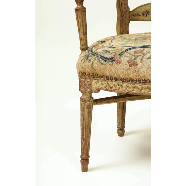 Pair of Continental Painted Armchairs With Needlework Seats For Sale - Image 9 of 13