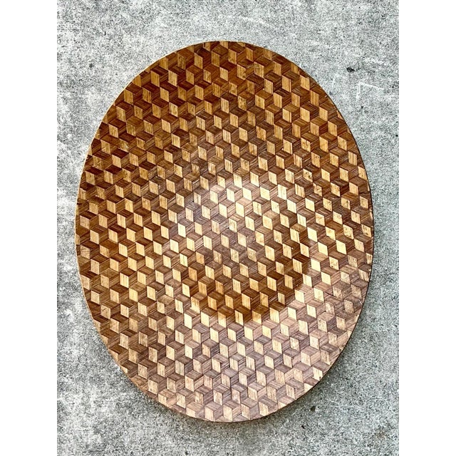 Mid-Century Modern Vintage Geometric Wood Inlay Tray For Sale - Image 3 of 16