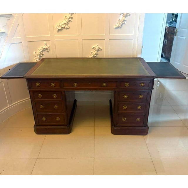 Antique Victorian Mahogany Freestanding Pedestal Kneehole Desk with Fitted Stationery Drawers and Writing Slides, 1850 For Sale - Image 12 of 18