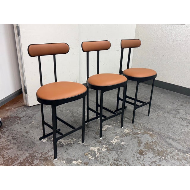 Modern Michael Oren Design Porter Place Style Swivel Counter Stools, Set of Three For Sale - Image 3 of 12