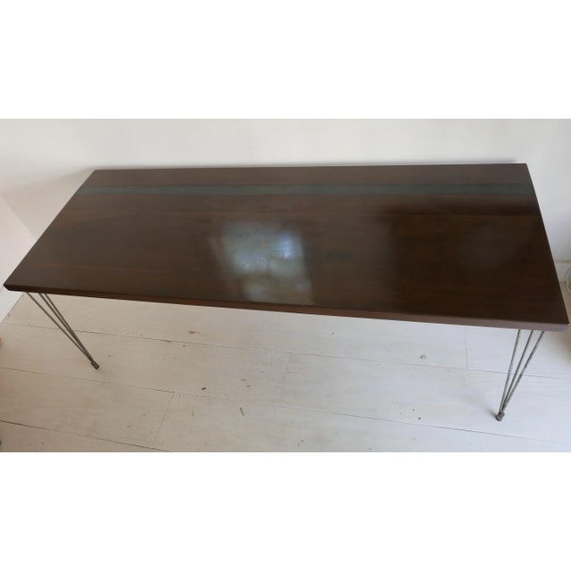 Modern Walnut and Black Stripe Dining Table For Sale - Image 9 of 10