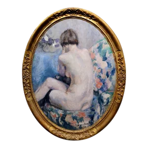 Gaston Haustrate -Nude Female on a Settee -1920 Art Deco Oil Painting
