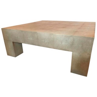 Palatial Karl Springer Parsons Style Linen Wrapped Coffee Table / Cocktail Table For Sale