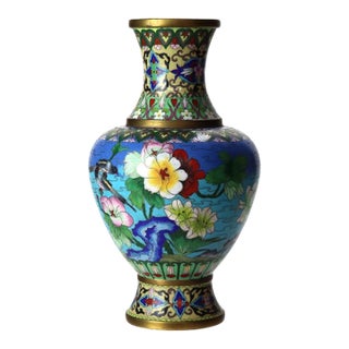 Antique Chinese Figural & Floral Cloisonne Enameled Vase C1920 For Sale