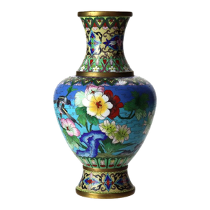 Antique Chinese Figural & Floral Cloisonne Enameled Vase C1920