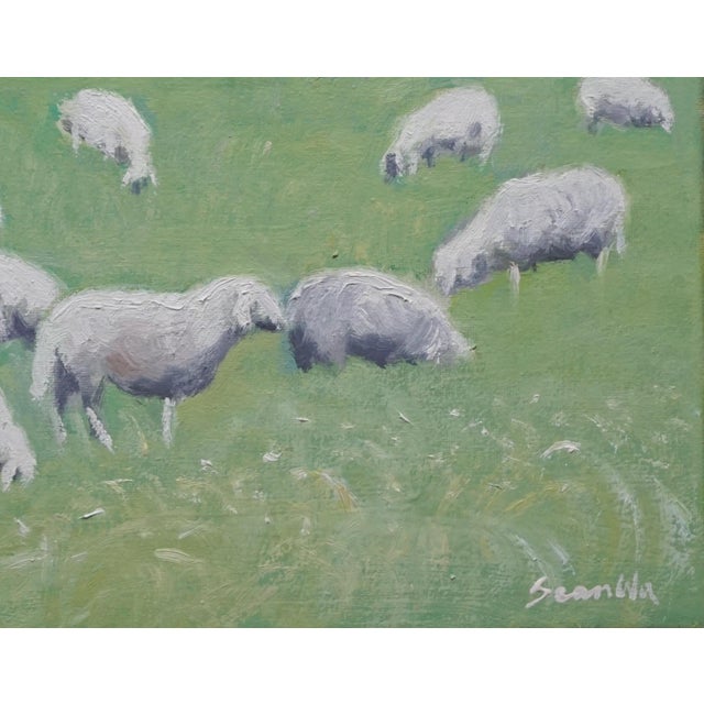 Sean Wu Original Oil Painting,Sheep Grazing on Green Pasture For Sale - Image 4 of 5