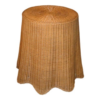 Vintage Trompe l'Oeil Wicker Draped Side Table For Sale