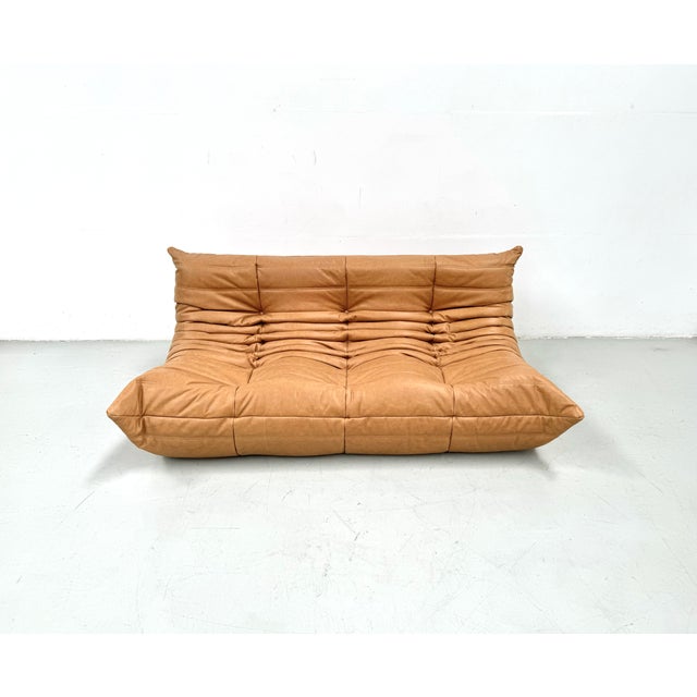 French Three-Seater Togo Sofa in Leather by Michel Ducaroy for Ligne Roset For Sale - Image 9 of 9