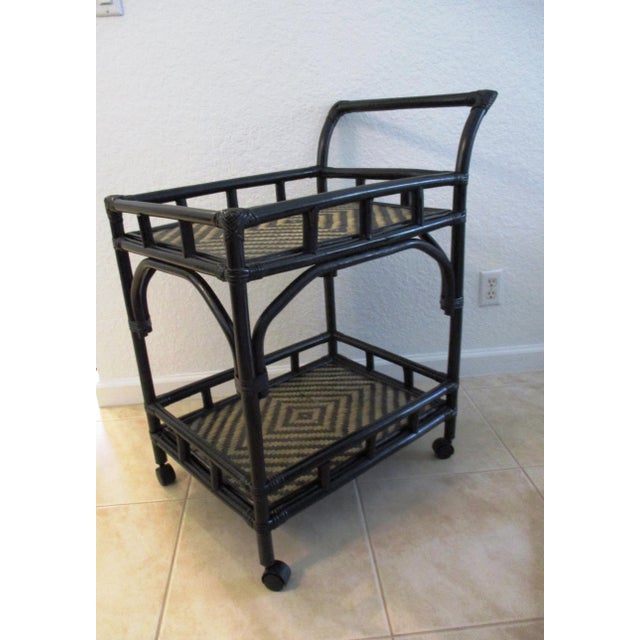 Black Tan Bamboo Rattan Rolling Bar Cart Chairish