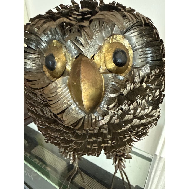 Brutalist 1960's Brutalist Owl Metal Figurine C Jere Bustamante Style For Sale - Image 3 of 5